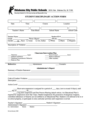 Student Disciplinary Action Form