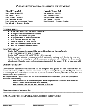 8th Grade Homework and Classroom Expectations