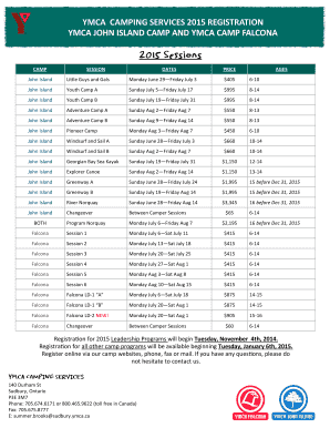 YMCA Camp Registration Form