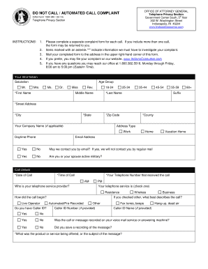 Indiana Automated Call Complaint Form
