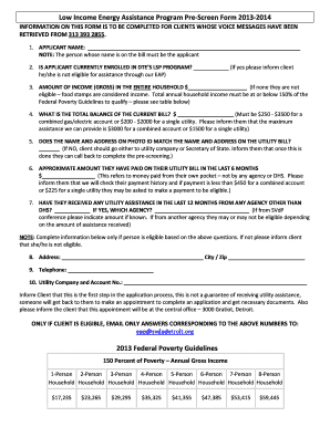Low Income Energy Assistance Program Pre-Screen Form