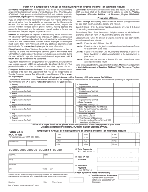 Virginia Form VA-6 Employer's Annual Tax Summary