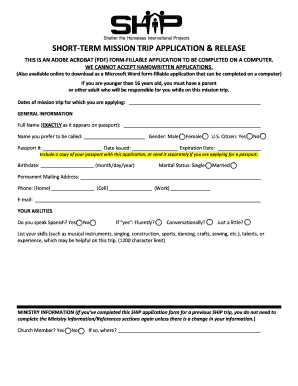 Short-Term Mission Trip Application & Release