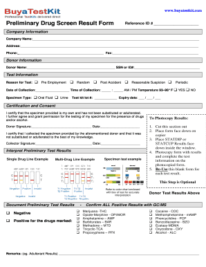 Preliminary Drug Screen Result Form