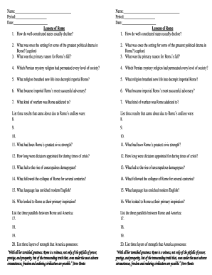 Lessons of Rome Worksheet