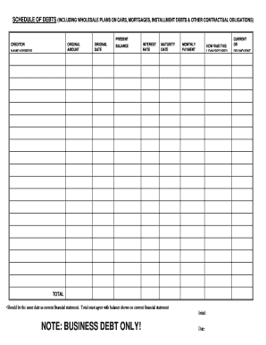 Schedule of Debts Form