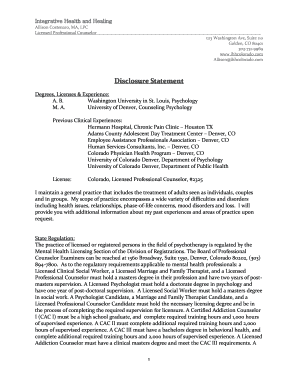 Colorado Psychotherapy Disclosure Statement