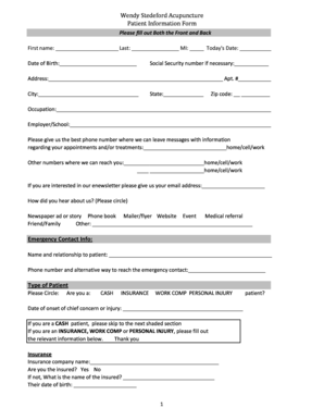 Wendy Stedeford Acupuncture Patient Information Form