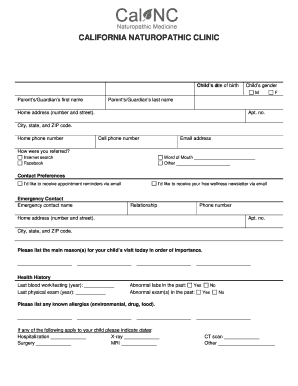 California Pediatric Intake Form