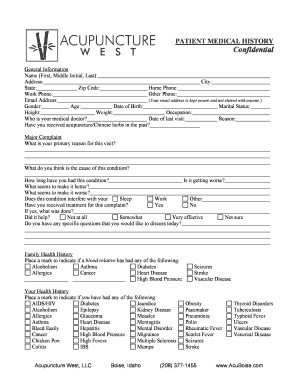 Patient Medical History Form