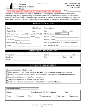 Patient History Form for Chiropractic Care