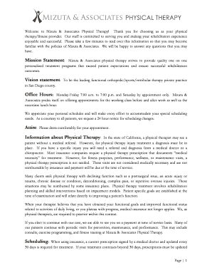 Mizuta & Associates Physical Therapy New Patient Form