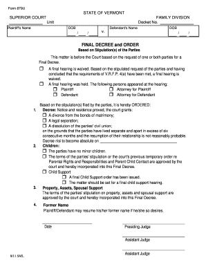 Vermont Final Divorce Decree Form 879U