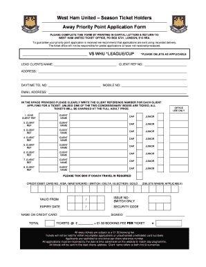 West Ham United Away Priority Point Application Form