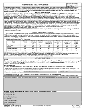 TRICARE Young Adult Application Form
