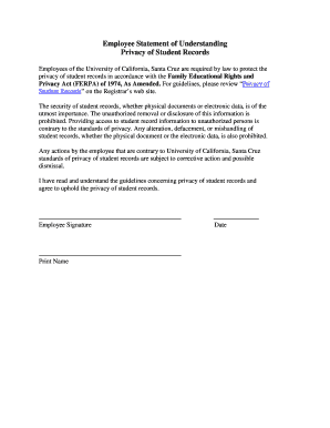 Employee Statement of Understanding Privacy of Student Records