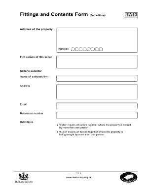 Fittings and Contents Form TA10