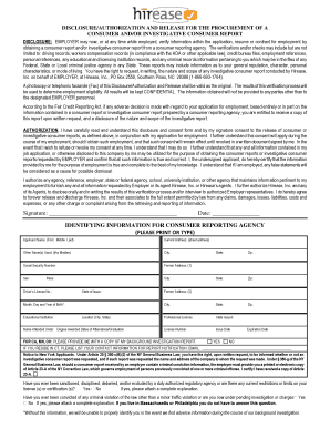 Disclosure Authorization Release for Consumer Report