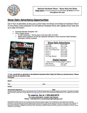 National Hardware Show Advertising Order Form