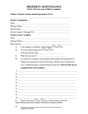 Michigan Property Maintenance Complaint Form