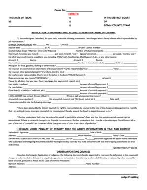 Texas Indigency Application for Counsel
