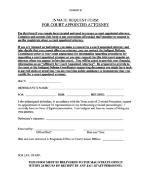 Inmate Request Form for Court Appointed Attorney