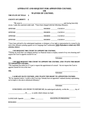 Affidavit and Request for Appointed Counsel or Waiver of Counsel