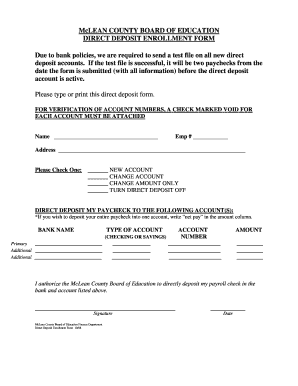 McLean County Board of Education Direct Deposit Enrollment Form