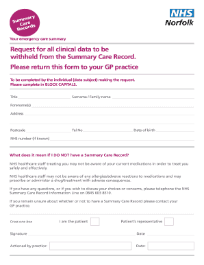 NHS Summary Care Record Opt-Out Form