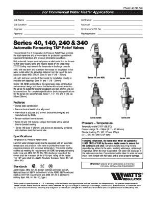 Watts Temperature and Pressure Relief Valve Installation Form