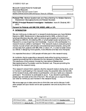 Research Consent Form for Multiple Myeloma Study