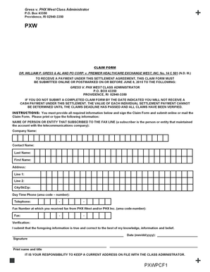 Gress v PHX West Class Action Claim Form