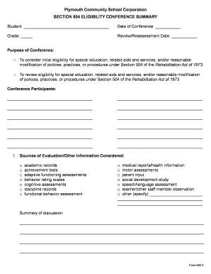 Section 504 Eligibility Conference Summary