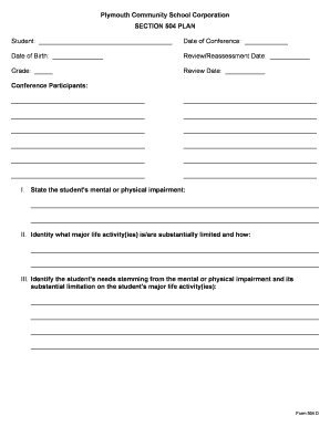 Section 504 Plan Form