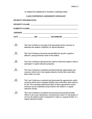 Special Education Case Conference Assessment Checklist