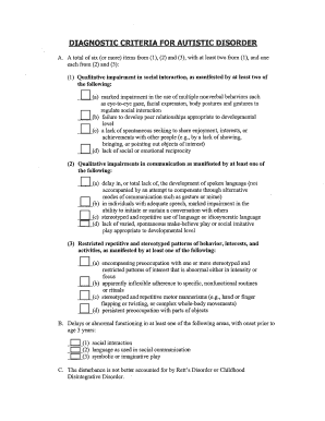 Diagnostic Criteria for Autistic Disorder