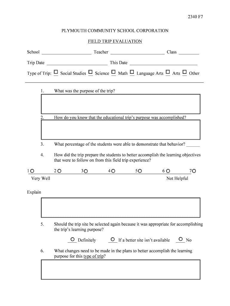Fillable Online FIELD TRIP EVALUATION Fax Email Print pdfFiller