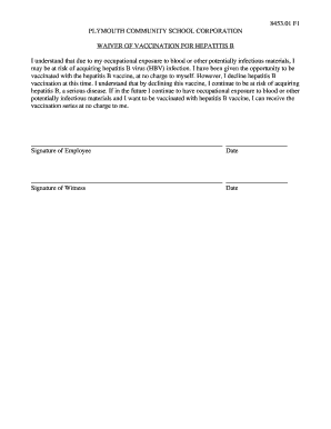 Hepatitis B Vaccination Waiver Form