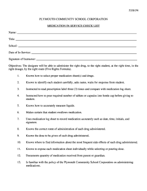 Fillable Online MEDICATION INSERVICE CHECK LIST Fax Email Print - pdfFiller