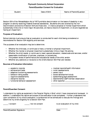Parent/Guardian Consent for Evaluation