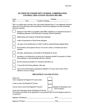 Fillable Online UNIVERSAL PRECAUTIONS TRAINING RECORD Fax Email Print ...