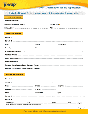 Individual Plan of Protective Oversight for Transportation