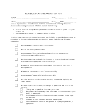 Blind-Low Vision Placement Form