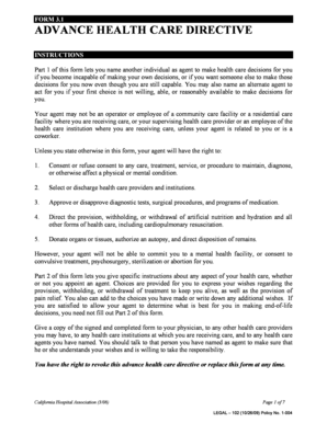 California Advance Health Care Directive Form 3.1