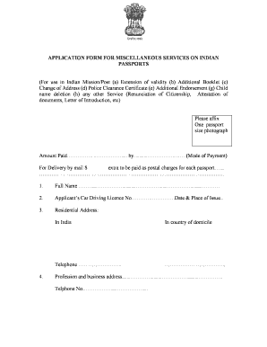 Indian Passport Miscellaneous Services Application Form