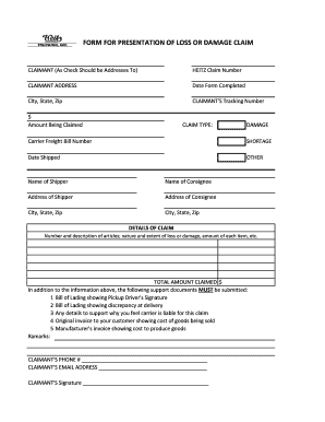 Freight Damage Claim Form