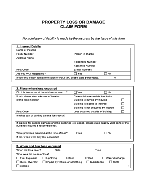 Property Loss or Damage Claim Form
