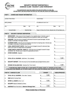 Security Deposit Disposition and Damage Claim Worksheet