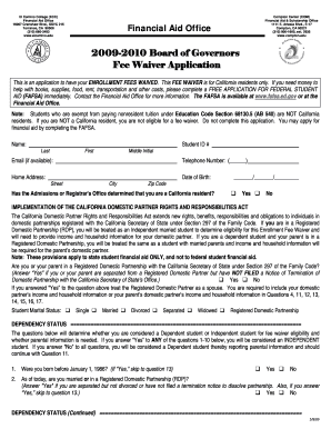 California Board of Governors Fee Waiver Application