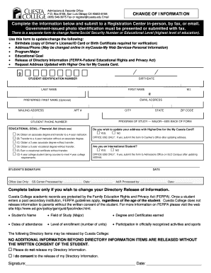Cuesta College Change of Information Form